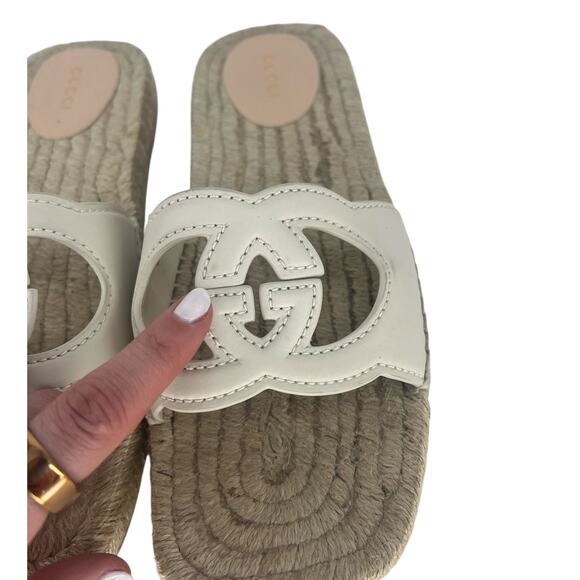Gucci Carlos Interlocking GG Cut Out Leather Espadrille Slides 39 - Picture 11 of 16